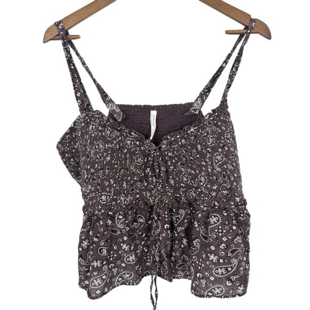 American Eagle Outfitters Smocked Paisley Print Crop Tank Top Women XL Festival